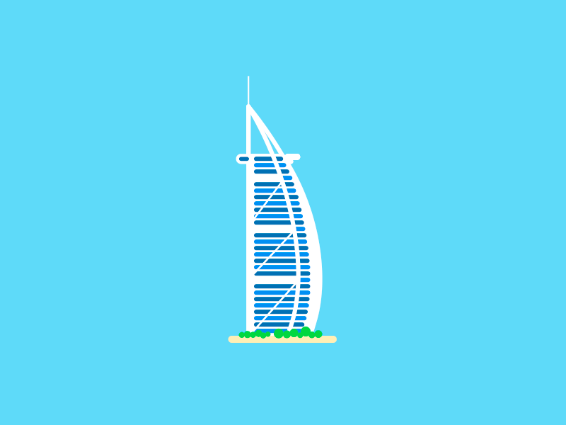 Burj al-Arab GIFt after effects animation architecture building burj al arab dubai flat gif illustration motion design sail boat uae