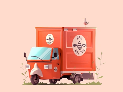 Ape Gelato 3d arnold branding design gelato ice cream truck icecream illustration isometric low poly maya seagull truck