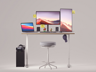 Week 01 - Desk Setup 3d amiibo animation apple arnold design desk setup desktop home office ikea illustration logitech macbook maya pc varjo vr