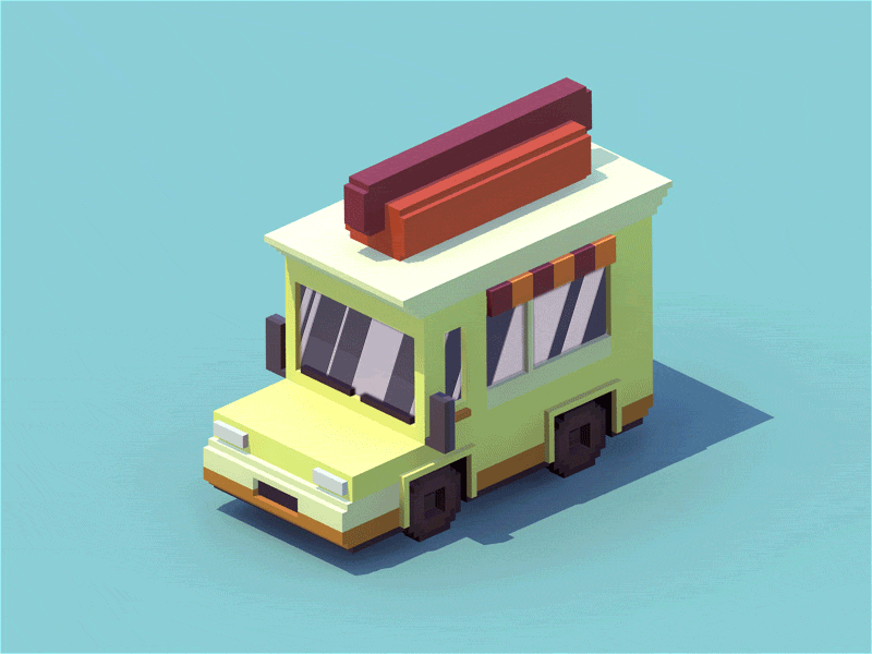 H O T - D A W G 3d animation car delivery food truck hot dog low poly truck voxels