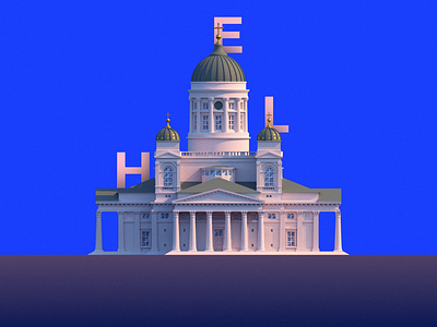 H E L 3d after effects animation arnold building cathedral finland helsinki isometric loop maya motion