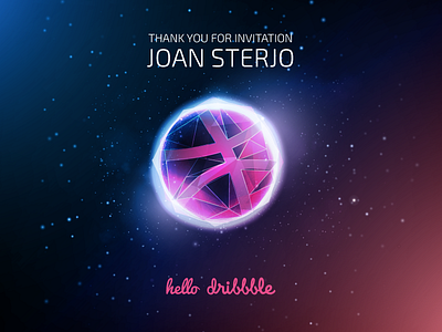 Hello Dribbble debut dribbble graphic invite planet polygonal space thank thanks you