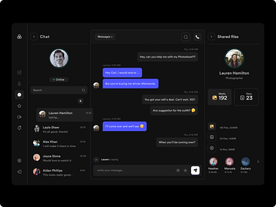 Chat app UI Dark