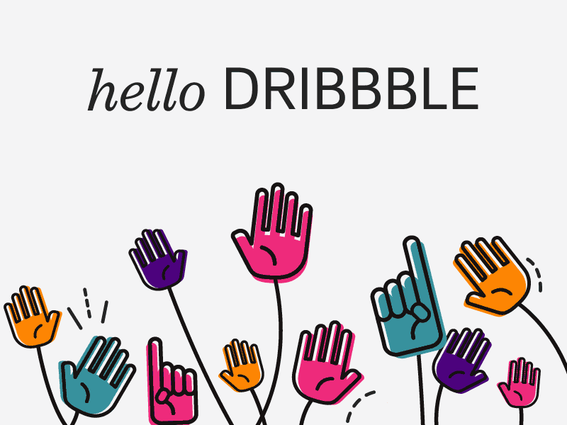 hello dribbble! animation debut hands line illlustration waving