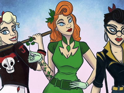 Gotham Sirens Pinups character design comic art concept art dccomics digital illustration illustration pin up rockabilly