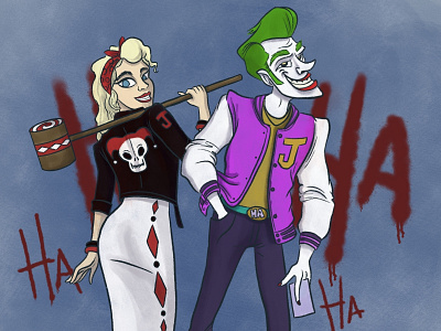 Joker and Harley character design comic art dccomics digital illustration greaser harley quinn illustration joker rockabilly