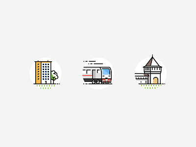 3 Outlined Icons building home house icons outlined rremlin train