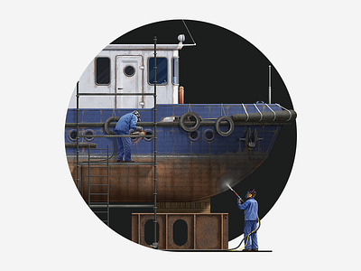 Ship Dust Blasting Illustration