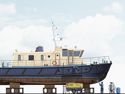 Diving Vessel Ship Dust Blasting Illustration blasting dast illustration pixel perfect ship