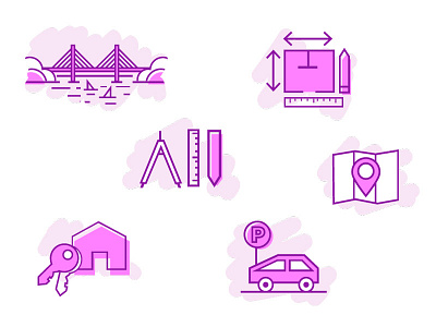 Icons under construction house bridge building car geolocation house icon icons keys map parking repair