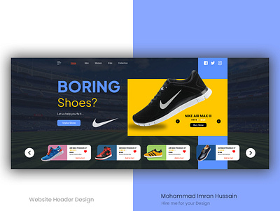 Shoe company website header design product shoe userinterface