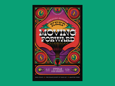 Keep Moving Forward Poster digital art graphic design illustration line art non profit poster psychedelic vintage
