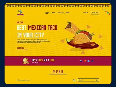 Restaurant Website Header colourful website graphic design home page landing page design mexican restaurant mexican taco mexico minimal website restaurant taco web design
