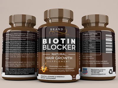 BIOTIN BLOCKER Label design with 3D mockup biotin blocker label biotin blocker label design graphic design hair label design hair supplement label hair supplement label design illustration label design minimal label design minimalist label design professional label design supplement label supplement label design