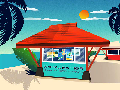 Seaside Ticket Office beach sky picture design illustration