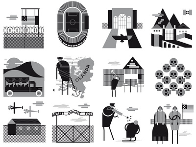 Concentration camps black and white editorial illustration magazine