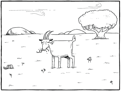 Goat eats glasses black and white book cartoon glasses goat illustration