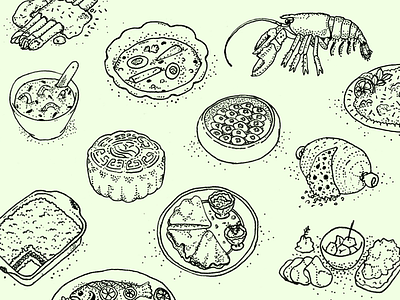 My illustrations for Quartz crawfish crepes dishes dumplings food pastry pie soup thanksgiving