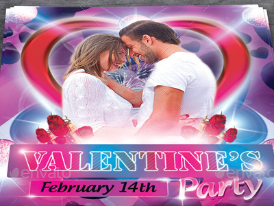 Valentines Party Flyer creative dj flyer hearts love party pink template valentine valentines day violet white