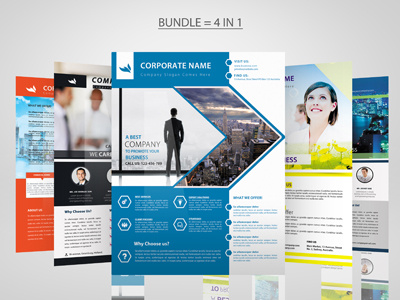 Corporate Flyer Bundle (4 in 1) advert agent bundle business company corporate corporate bundle flyer multi purpose multipurpose print template