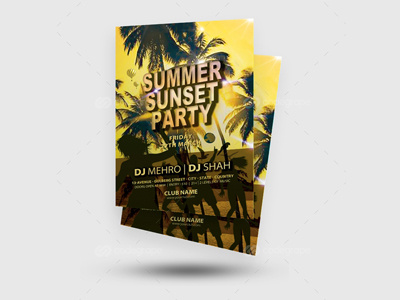 Summer Sunset Party Flyer beach beach party flyer flyer template holiday pool party psd retro spring summer summer flyer summer party flyer