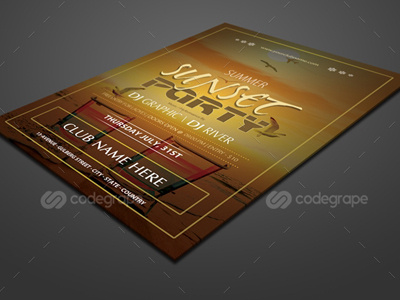 Summer Sunset Party Flyer beach beach party flyer flyer template holiday pool party psd retro spring summer summer flyer summer party flyer