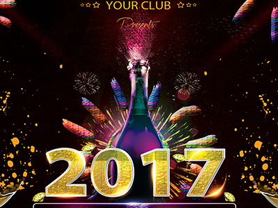 NYE Party Flyer 2017 party celebration champagne champagne party disco flyer flyer new year 2017 new year bash new year party new years eve nightclub party