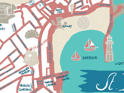 St. Ives Map close up cornwall eat surf live handlettering map st. ives travel guide