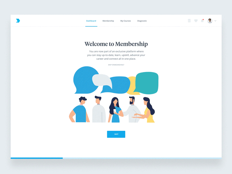 Onboarding Membership e learning illustration ireland motion onboarding ray doyle saas landing page transitions typography ui ux web