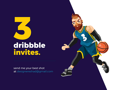 3 Dribbble Invites cover draft dribbble freebies giveaway illustration invitation invite invites player