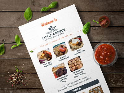 Little Greece Menu branding brochure burger cafe chicken food food menu greece pork restaurant restaurant branding salad sandwich