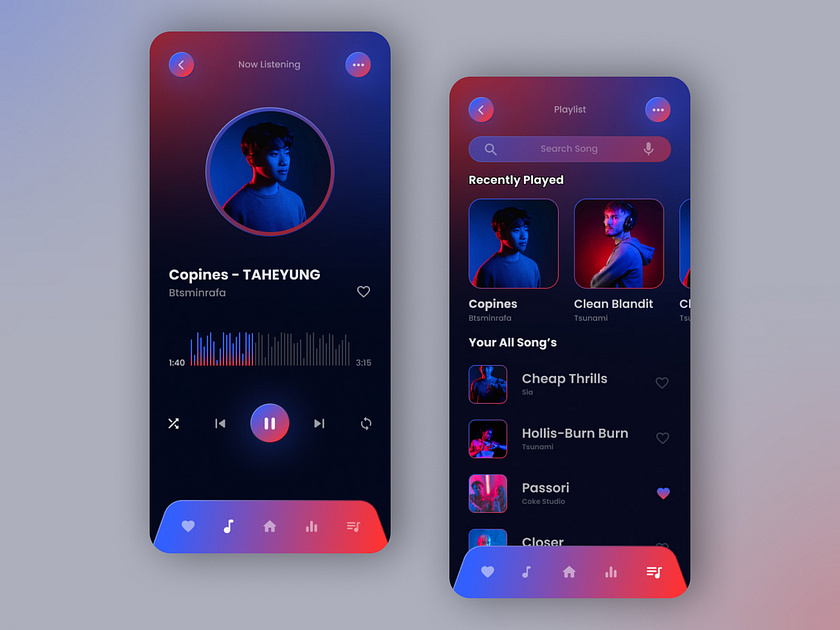 Dark And Gradient Music Player App. by Sabbir Islam on Dribbble