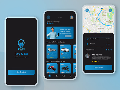 Pay & Go a Ride Sharing Concept App Design.