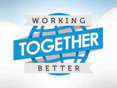 Working Better Together clouds globe logo museo ribbon
