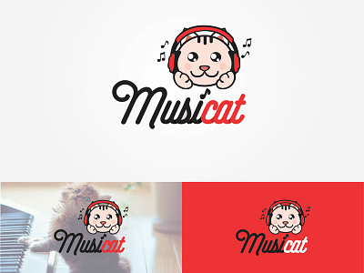 Musicat branding cat logo colorful logo cute cat flat illustration logo logode typography vector