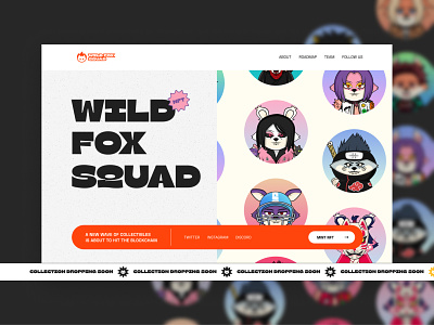 WILD FOX SQAD | NFT design concept blockchain branding cryptoart cryptocurrency design figma first screen landing page nft nft art nft design ui webdesign website wild fox