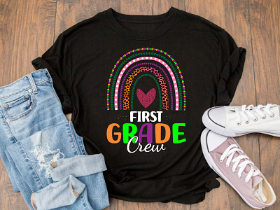 Frist Grade Crew Leopard Rainbow T-shirt Design