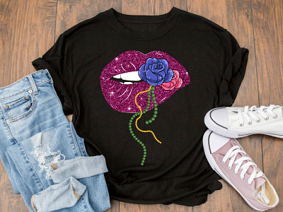 Mardi Gras Lips Queen Carnival Costume Purple T-shirt Design
