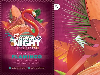 Flamingo Summer Party Flyer bash club exotic flamingo flyer night party season seasonal spring summer tropical