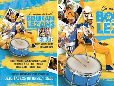 Flyer Boukan Lezans artwork band boukan lezans culture drum flyer instrument music musicians recruit townhall tropical