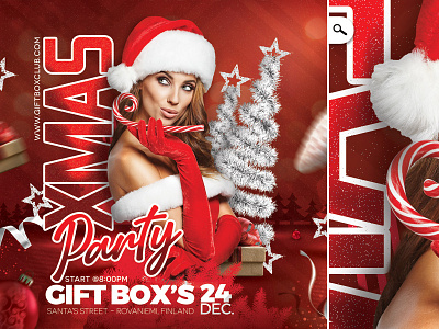 Red Christmas Flyer boxing day celebration christmas club eve evening event flyer holiday night party winter xmas