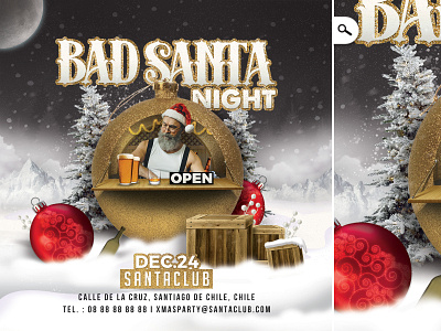 Bad Santa Christmas Party flyer bad santa ball celebration christmas club eve evening event flyer party santa claus xmas