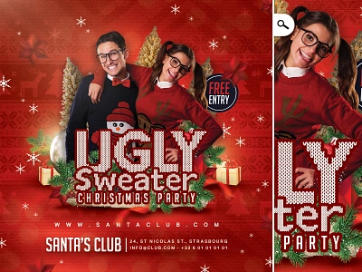 Ugly Sweater Christmas Party Flyer celebration christmas club eve event flyer nerds party themed night ugly sweater winter holidays xmas