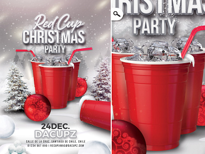 Red Cup Christmas Party Flyer bash celebration christmas drink flyer new year night out party red cup template winter holidays xmas