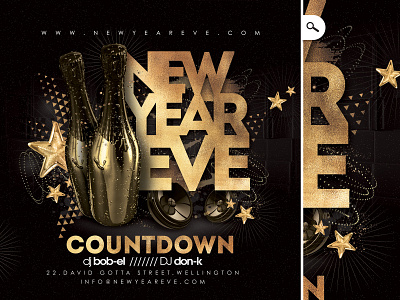 New Year Party Flyer club countdown drink eve evening event flyer new year night nye party winter holidays