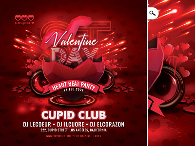 Valentine Day Club Party Flyer club couples cupid flyer heart night out party saint valentine singles st val valentine valentine day