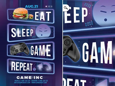 Gaming Life Club Flyer club eat flyer game gaming joypad life night player repeat sleep social