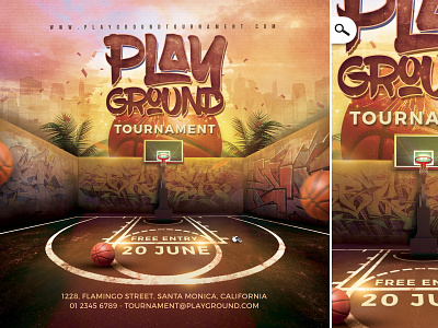 Basketball Playground Tournament Flyer amateur basketball competition contest demonstration e sport event face to face flyer game match online playground print pro sport street tournament urban video game
