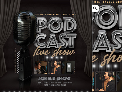 Podcast Show Flyer ad advertising amateur broadcast channel event flyer free mic live show microphone music podcast print professional promotion show sound youtube youtuber