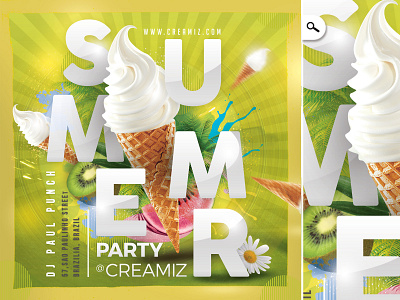 Ice Cream Summer Party Flyer bash beach club colorful eve event exotic flyer fruit gelato ice cream party print seasonal shop spring summer sweet theme tropical